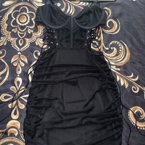 SHEIN Black Lace-Up Mini Dress